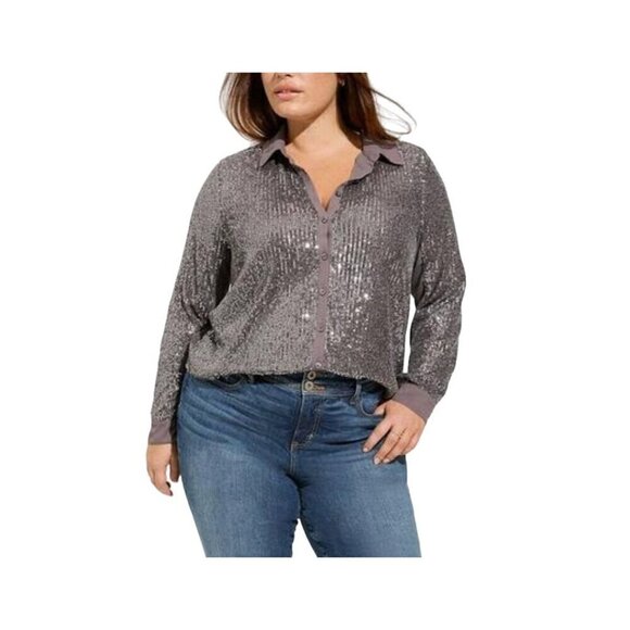 Torrid Sequin Top 3X Gray Glam Neutral Retro Festive Holiday Vegas Cocktail 80s - Picture 1 of 16